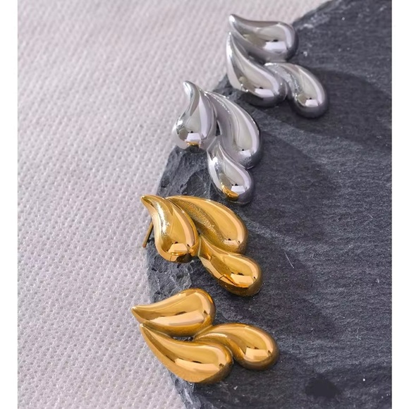 Silver Abstract Drop Earrings – Stainless Steel - Picture 9 of 9